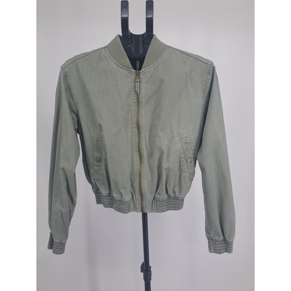 Pilcro Anthropologie Bomber Jacket Green Twill Zip Up XS Gorpcore Military